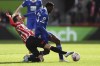 Brentford's Mikkel Damsgaard, left, challenges for the ball with Leicester's Wilfred Ndidi during the English Premier League soccer match between Brentford and Leicester City at Brentford Community Stadium in Brentford, West London, Saturday, March 18, 2023. (AP Photo/Ian Walton)