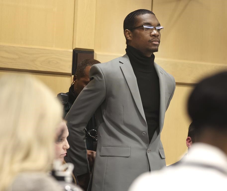 Michael Boatwright is handcuffed after he was found guilty of first-degree murder of emerging rapper XXXTentacion at the Broward County Courthouse in Fort Lauderdale on Monday, March 20, 2023. XXXTentacion, born Jahseh Onfroy, 20, was killed during a robbery outside of Riva Motorsports in Deerfield Beach in 2018. (Carline Jean/South Florida Sun-Sentinel via AP, Pool)