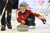 Switzerland's Silvana Tirizoni in action during the round robin session 1 match between Switzerland and Japan of the Women's World Curling Championship at Goransson Arena in Sandviken, Sweden, Saturday, March 18, 2023. THE CANADIAN PRESS/TT News Agency via AP-Jonas Ekstromer