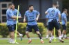 Argentina's Lionel Messsi, center, attends a team training session during a team training session at the Argentina Soccer Association in Buenos Aires, Argentina, Tuesday, March 21, 2023.(AP Photo/Gustavo Garello)