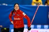 Canada's Kerri Einarson looks on during the match between Canada and Sweden during the round robin session 1 of the LGT World Women's Curling Championship at Goransson Arena in Sandviken, Sweden, Saturday, March 18, 2023. THE CANADIAN PRESS/AP-Jonas Ekstromer/TT News Agency via AP