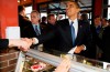 President Barack Obama thanks shop workers after he got some Canadian Maple Leaf cookies, seen in display case, during an unannounced visit to a market in Ottawa, Thursday, Feb. 19, 2009. THE CANADIAN PRESS/AP, Charles Dharapak