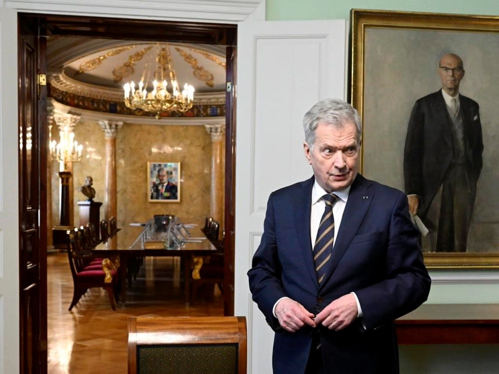 Finland's President Sauli Niinisto after signing Finland's national Nato legislation in Helsinki, Finland, Thursday March 23, 2023. The Finnish president has sealed the Nordic country’s historic bid to join NATO by signing into laws the required legal amendments needed for membership in the military alliance. The president's move Thursday means Finland is now awaiting approval from Turkey and Hungary, the only two of NATO’s 30 existing members that haven’t ratified its bid. (Markku Ulander/Lehtikuva via AP)