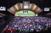 FIFA president Gianni Infantino is seen on video screens as he speaks at the 73rd FIFA Congress, held in Kigali, Rwanda Thursday, March 16, 2023. Infantino was re-elected by acclaim to another four-year term on Thursday after suggesting the financial results under his leadership would keep an industry CEO in the job for life. (AP Photo)