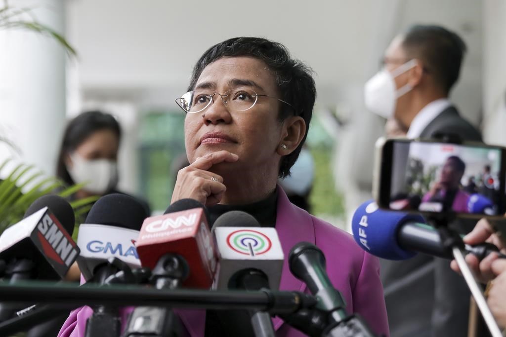 Maria Ressa's coverage of how online disinformation campaigns helped support an authoritarian regime in the Philippines led to her being awarded the Nobel Peace Prize in 2021. She's speaking at Hot Docs in Toronto about her work. Ressa speaks to the media after a court decision at the Court of Tax Appeals in Quezon City, Philippines Wednesday, Jan. 18, 2023. THE CANADIAN PRESS/AP - Basilio Sepe