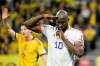 Belgium's Romelu Lukaku celebrates scoring their side's first goal of the game during the Euro 2024 group F qualifying soccer match between Sweden and Belgium at Friends Arena in Stockholm, Friday March 24, 2023. (Anders Wiklund/TT News Agency via AP)