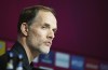 Bayern Munich's new coach Thomas Tuchel looks on during a press conference, in Munich, Germany, Saturday, March 25, 2023. uchel has admitted he faces a challenging start to his new job after his surprise hiring Friday to replace Julian Nagelsmann. Tuchel's first game in charge is against German title rival Borussia Dortmund on April 1. (Angelika Warmuth/dpa via AP)