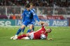 Italy's Sandro Tonali, left, challenges for the ball with Malta's Matthew Guilllaumier during the Euro 2024 group C qualifying soccer match between Malta and Italy at the National stadium in Ta' Qali, near Valletta, Malta, Sunday, March 26, 2023. (AP Photo/Rene Rossignaud)