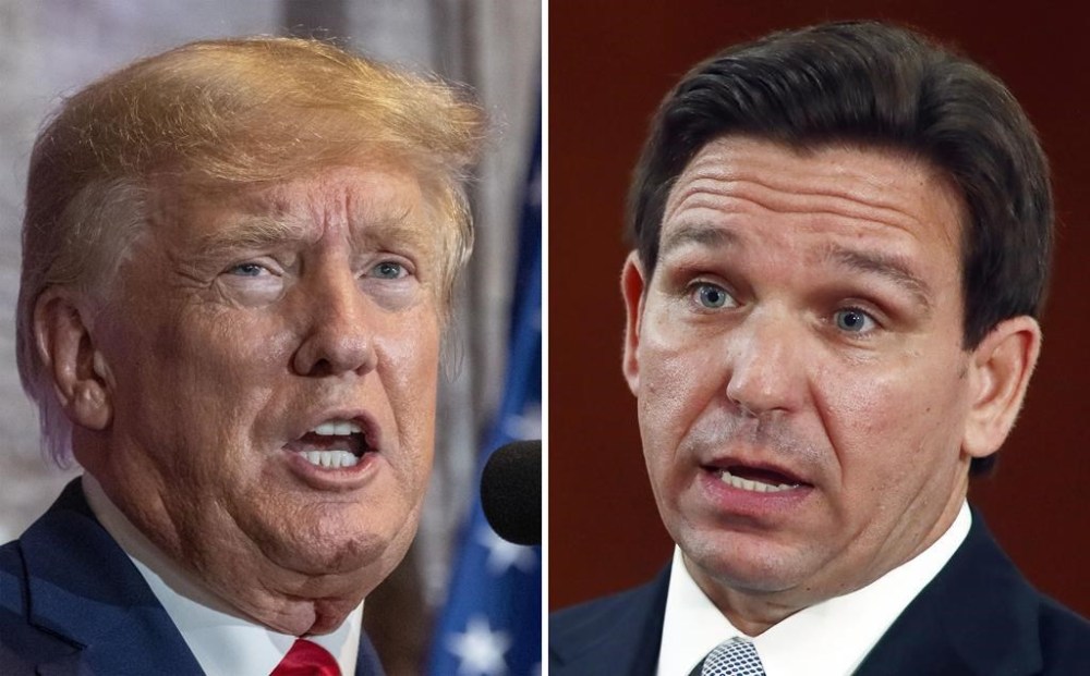 FILE - This combination of the photos shows former President Donald Trump, left, and Florida Gov. Ron DeSantis, right. DeSantis’ allies are gaining confidence in his White House prospects as former President Donald Trump’s legal woes mount. Trump, a 2024 Republican presidential candidate, is facing possible criminal charges in New York, Georgia and Washington. The optimism around DeSantis comes even as a collection of Republican officials and MAGA influencers raise concerns about the Florida governor’s readiness for national stage. (AP Photo/File)