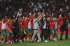 Players of Morocco celebrate their team's 2-1 victory over Brazil at the end of a friendly soccer match between Morocco and Brazil at the Ibn-Batouta stadium, in Tangier, Morocco, Saturday, March 25, 2023. (AP Photo/Mosa'ab Elshamy)