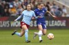 Chelsea's Jelena Cankovic, right, and Manchester City's Yui Hasegawa battle for the ball during the Women's Super League soccer match at the Manchester City Academy Stadium, Manchester, England, Sunday March 26, 2023. (Tim Markland/PA via AP)