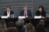 From left to right, commissioners Leanne Fitch, Michael MacDonald, chair, and Kim Stanton deliver the final report of the Mass Casualty Commission inquiry into the mass murders in rural Nova Scotia in Truro, N.S. on Thursday, March 30, 2023. THE CANADIAN PRESS/Darren Calabrese