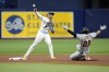 Tampa Bay Rays shortstop Wander Franco forces Detroit Tigers' Javier Baez (28) at second base on a fielder's choice by Riley Greene during the first inning of a baseball game Thursday, March 30, 2023, in St. Petersburg, Fla. (AP Photo/Chris O'Meara)