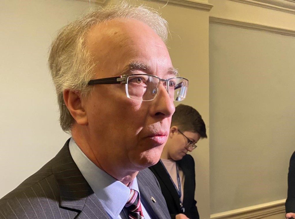 B.C. MLA for Nechako Lakes John Rustad speaks to reporters in Victoria, B.C. on February 16, 2023. The former Liberal cabinet minister who has been sitting in British Columbia's legislature as an Independent is the new leader of the province's Conservatives.THE CANADIAN PRESS/Dirk Meissner