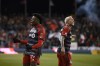 Toronto FC forward Deandre Kerr (29) and forward Federico Bernardeschi (10) celebrate a goal against the Columbus Crew during first half MLS soccer action, in Toronto, on Saturday, March 11, 2023. Italian stars Lorenzo Insigne and Bernardeschi made their MLS debut against Charlotte last July — and they did not disappoint. THE CANADIAN PRESS/Christopher Katsarov