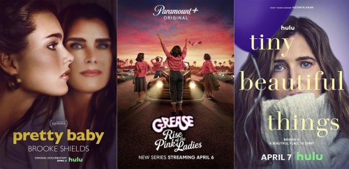 This combination of photos show promotional art for, from left, 