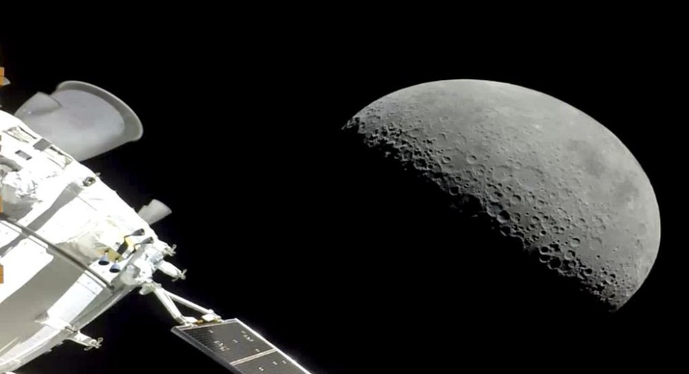 NASA's Orion spacecraft flew past the moon on Monday, December 5, 2022. The crew capsule and its test dummies took part in a three-week test flight that set the stage for astronauts on the next flight in a couple years. That flight, currently scheduled for November 2024, will include a Canadian astronaut whose identity will be revealed Monday. THE CANADIAN PRESS/NASA via AP