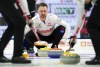 Canadian skip Brad Gushue calls sweep as they play New Zealand at the Men's World Curling Championship in Ottawa on Sunday, April 2, 2023.&nbsp;Gushue needed only seven ends to complete an 8-2 rout of New Zealand's Anton Hood on Sunday at the world men's curling championship. THE CANADIAN PRESS/Sean Kilpatrick