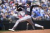 Minnesota Twins starting pitcher Joe Ryan (41) throws during the third inning of a baseball game against the Kansas City Royals, Sunday, April 2, 2023, in Kansas City, Mo. (AP Photo/Reed Hoffmann)