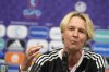 FILE - Germany's manager Martina Voss-Tecklenburg attends a press conference ahead of the Women Euro 2022 final soccer match against England at Wembley Stadium, in London, on July 30, 2022. The Germany soccer federation on Monday April 3, 2023 has given the national women’s team coach, Martina Voss-Tecklenburg, a contract extension before this summer’s World Cup. (AP Photo/Alessandra Tarantino, File)