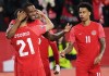 Canada forward Cyle Larin (second left) celebrates his goal against Honduras with teammates Jonathan Osorio (21) and Tajon Buchanan (11) during first half CONCACAF Nations League soccer action in Toronto on Tuesday, March 28, 2023. Larin and defender Vannessa Gilles have been named Canada Soccer’s players of the month for March. THE CANADIAN PRESS/Nathan Denette