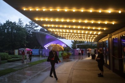 Cast members make their way from the tent following the Stratford Festival's opening night of their theatre season in Stratford, Ont. on Tuesday, July 13, 2021.&nbsp;The Stratford Festival says it achieved a 