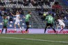 Torino's Antonio Sanabria, right, scores to 1-1 during the Serie A soccer match between Sassuolo Calcio and Torino FC at the Mapei stadium in Reggio Emilia, Italy, Monday April 3, 2023. (Stefano Nicoli/LaPresse via AP)