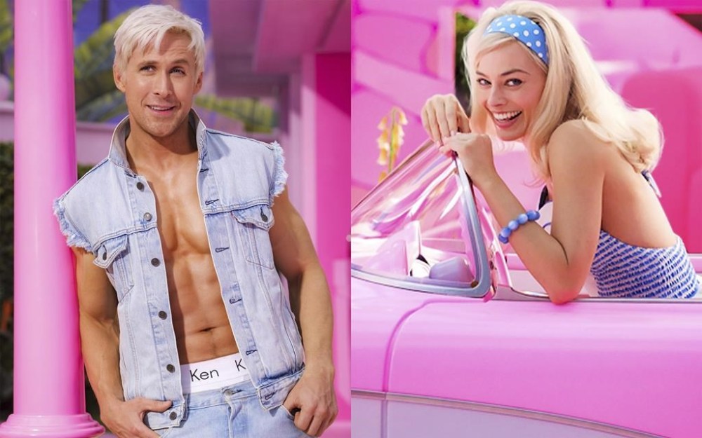 This image released by Warner Bros. Pictures shows Ryan Gosling as Ken, left, and Margo Robbie as Barbie in the upcoming film