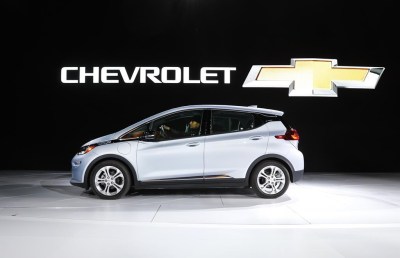FILE - Chevrolet shows off their Chevrolet Bolt at the North American International Auto Show on Jan. 9, 2017, in Detroit. General Motors rode strong 2023 first-quarter sales of the Chevrolet Bolt to bump crosstown rival Ford out of second place in the U.S. electric vehicle sales race. (AP Photo/Paul Sancya, File)
