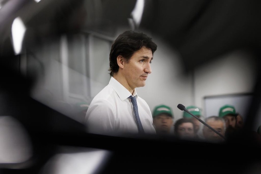 Prime Minister Justin Trudeau speaks during a tour of a Honda Manufacturing Plant in Alliston, Ont., Wednesday, April 5, 2023. Trudeau acknowledged the federal government needs to do more to end the epidemic of violence Indigenous women and girls face after police found the remains of another Indigenous woman in a landfill this week. THE CANADIAN PRESS/Cole Burston