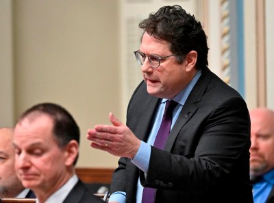 Quebec Education Minister Bernard Drainville responds to the Opposition during question period at the legislature in Quebec City, Wednesday, March 29, 2023. Drainville says it will soon be forbidden to have prayer rooms in the province's public schools. THE CANADIAN PRESS/Jacques Boissinot