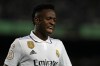Real Madrid's Vinicius Junior grimaces during the Spanish Copa del Rey semi final, second leg soccer match between Barcelona and Real Madrid at the Camp Nou stadium in Barcelona, Spain, Wednesday, April 5, 2023. (AP Photo/Joan Mateu Parra)