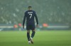 PSG's Kylian Mbappe walks during the French League One soccer match between Paris Saint-Germain and Lyon at the Parc des Princes stadium in Paris, Sunday, April 2, 2023. (AP Photo/Aurelien Morissard)