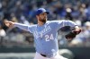 Kansas City Royals pitcher Jordan Lyles delivers to a Toronto Blue Jays batter during the first inning of a baseball game in Kansas City, Mo., Thursday, April 6, 2023. (AP Photo/Colin E. Braley)