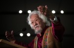 Environmental activist David Suzuki speaks during a rally in Vancouver on Saturday, Oct. 19, 2019. He is hosting his last episode of 