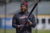 Cleveland Guardians first baseman Josh Bell warms up before a baseball game against the Seattle Mariners, Friday, April 7, 2023, in Cleveland. (AP Photo/Ron Schwane)