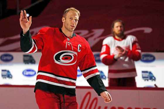 Jordan Staal (front) Marc Staal are busy enunciating the reasons why they have refused to wear a Pride-themed jersey. (Karl B DeBlaker / Associated Press files)
