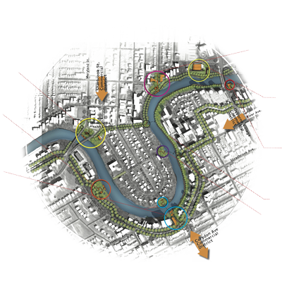 An all-season walkway at Armstrong Point along the south bank of the Assiniboine, with the goal of an active-transportation trail to the Assiniboine Park Zoo, the Corydon Avenue district, the legislative buildings and Osborne.