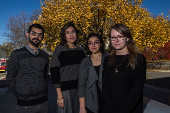 University of Manitoba architect students Zaid Bin Tanveer (from left), Mamie Griffith, Maryam Haghshenaslari and Jenn Yablonowski. (Mike Deal / Winnipeg Free Press)