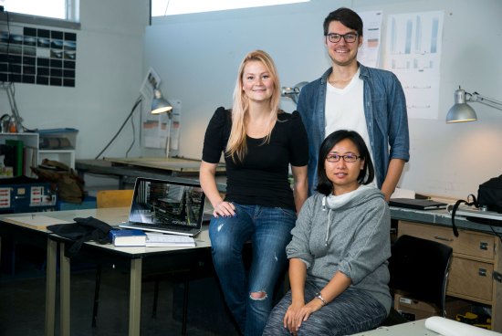 Architecture students Stephanie Sewell (front left) Tim Horton and Yao Yao Li. (Mikaela MacKenzie / Winnipeg Free Press)
