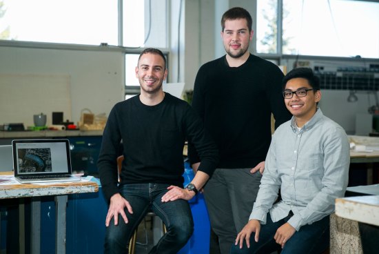 Architecture students Jon Ferreira, Mitchell McIntosh and Emeil Alvarez. (Mikaela MacKenzie / Winnipeg Free Press)
