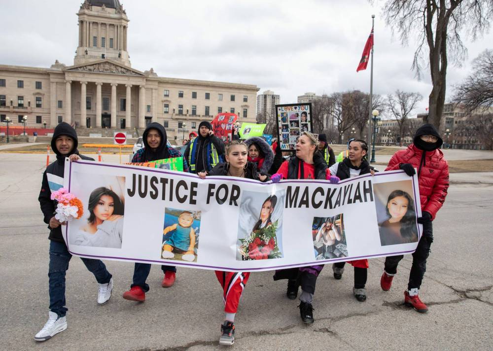 JESSICA LEE / WINNIPEG FREE PRESS
More than a hundred supporters marched to remember Mackaylah Roussin at the Legislative Building Saturday.