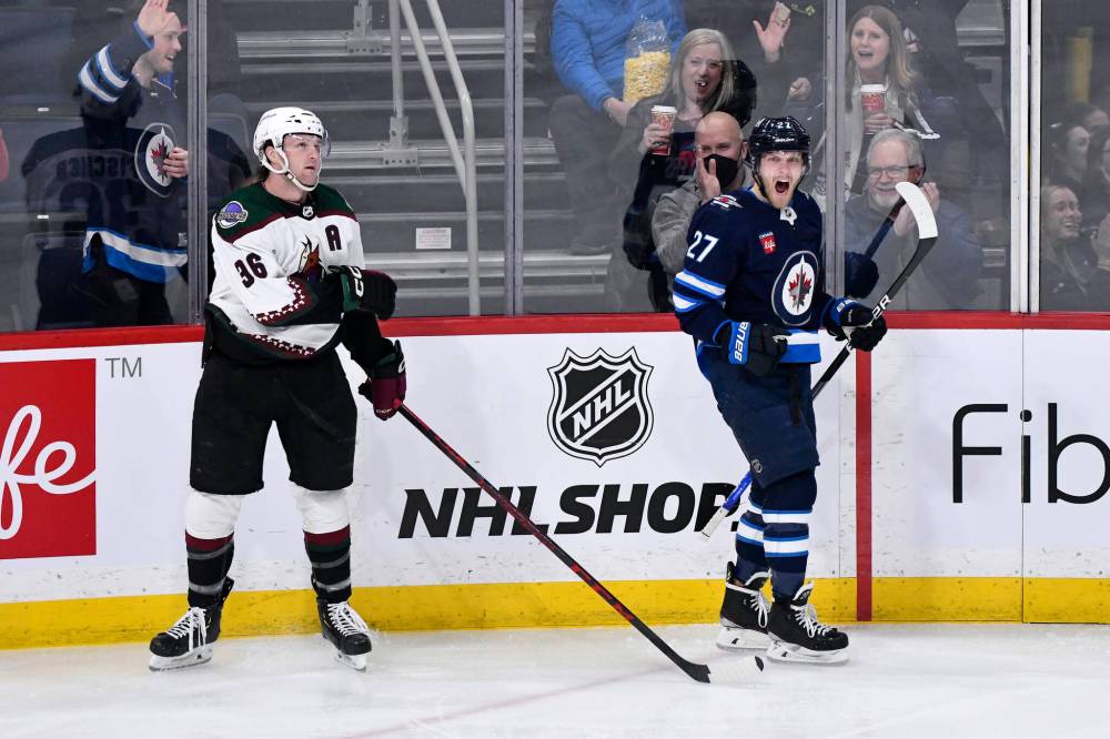 FRED GREENSLADE / THE CANADIAN PRESS FILES
Winnipeg’s Dandy Dane, Nikolaj Ehlers, is focused on the playoffs and isn’t thinking about last week’s game against Minnesota.