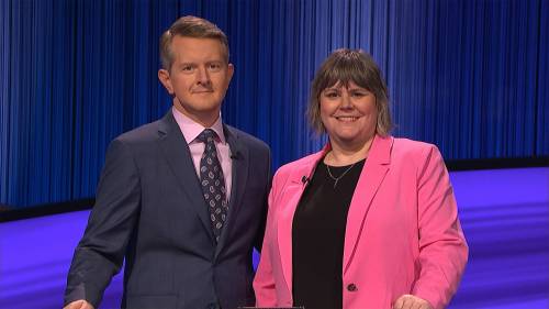 SUPPLIED
                                Jeopardy host Ken Jennings with Emma Hill Kepron.