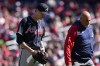Atlanta Braves starting pitcher Max Fried, left, walks off the field during the fourth inning of an opening day baseball game against the Washington Nationals at Nationals Park, Thursday, March 30, 2023, in Washington. (AP Photo/Alex Brandon)