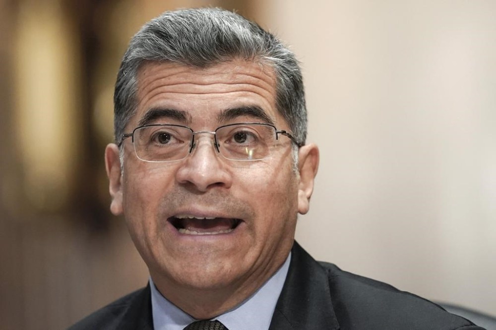 FILE - Health and Human Services Secretary Xavier Becerra testifies during the Senate Finance Committee hearing on March 22, 2023, on Capitol Hill in Washington. Criticizing a judge's order barring abortion pills, Becerra on Sunday, April 9, blasted the decision as “not America