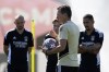 Benfica's coach Roger Schmidt talks to the players during a training session at Benfica's training camp in Seixal, outside Lisbon, Monday, April 10, 2023. Benfica will play Inter Milan in a Champions League quarterfinals soccer match Tuesday. (AP Photo/Armando Franca)