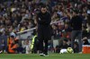 Barcelona's head coach Xavi Hernandez gestures during a Spanish La Liga soccer match between Barcelona and Girona at the Camp Nou stadium in Barcelona, Spain, Monday, April 10, 2023. (AP Photo/Joan Monfort)