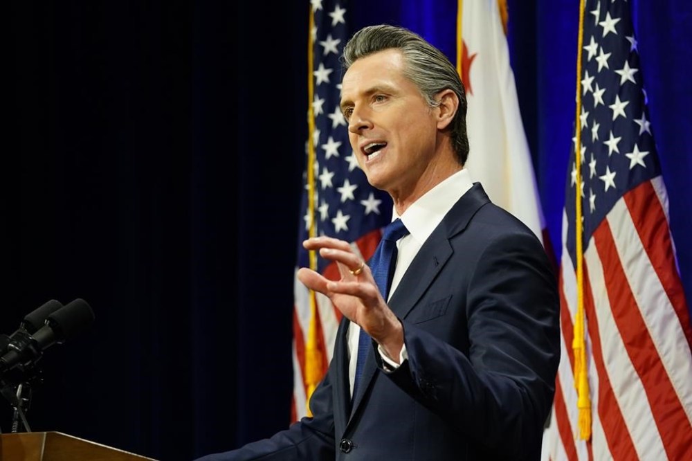 FILE - Gov. Gavin Newsom delivers his annual State of the State address on March 8, 2022, in Sacramento, Calif. Newsom announced Monday, April 10, 2023, that the state has secured an emergency stockpile of up to 2 million pills of misoprostol, a drug used in abortions. A growing number of states led by Democratic governors are stockpiling doses of drugs used in medication abortions, amid fears that a court ruling could restrict access to the most commonly used method of abortion in the U.S. (AP Photo/Rich Pedroncelli, File)