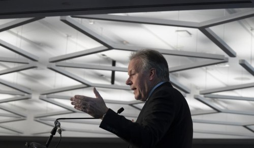 Former Bank of Canada governor Stephen Poloz delivers a keynote address to a business conference in Ottawa, Thursday, Nov. 24, 2022. Poloz joins John Lorinc and Kent Roach among the nominees for this year's Donner Prize, which goes to the best public policy book. THE CANADIAN PRESS/Adrian Wyld